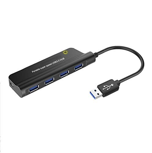 Rocsai Slim 4-Port USB 3.0 Data HUB External Hub with External Power Interface for iPhone iPAD/Samsung/MacBook/Ultrabooks/Microsoft Surface/Laptops (Black)