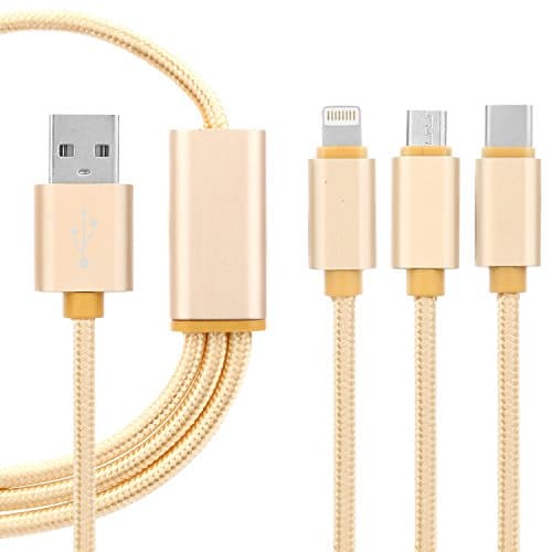 USB Type C / Lightning / Micro 3 in 1 Charging Cable, Wagolo 3.5ft / 105cm Multiple Universal Charging Cable for iPhone, iPad and Android Smartphone