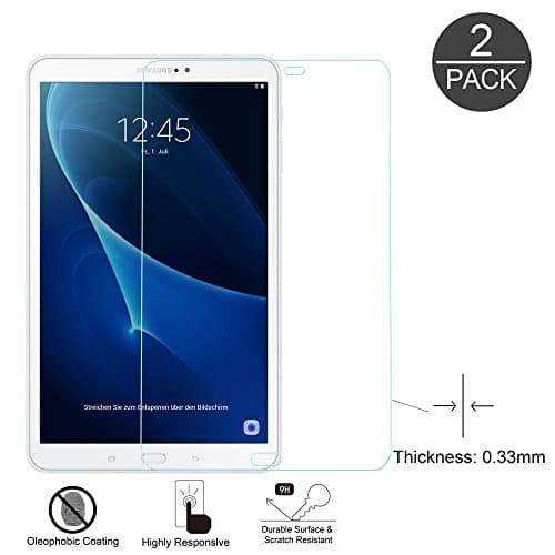 LKsung Galaxy Tab A 10.1 Screen Protector ,2 PACK High Definition Tempered Glass Ultra Crystal Clear Screen Guard for Samsung Galaxy Tab A 10.1 Inch Tablet（SM-T580/T585) (HD Clear)