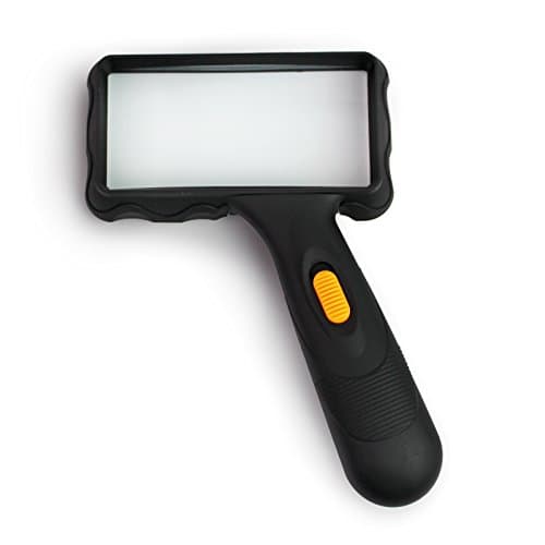 Summit One Large Rectangular Handheld Reading Magnifying Glass with 2 LED Lights and 2X Magnification - The Perfect Reading Aid
