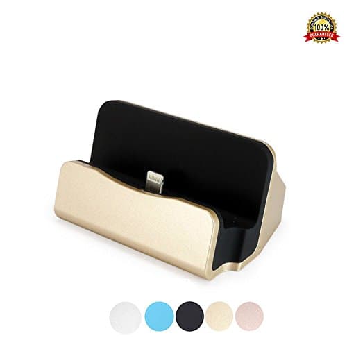 iPhone Charger Dock Cradle Desktop Stand with Lightning Cable Connector for Charge and Sync Data of Apple iPhone 7/7 Plus/ 6/6s/6 Plus/6s Plus/iPod Nano 7th Gen/iPod Touch 5,6th Gen - Gold