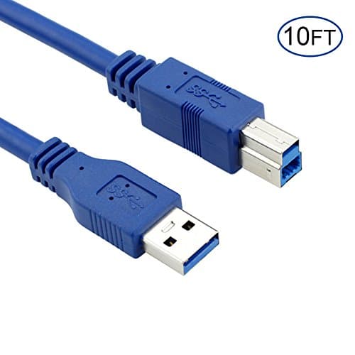 Bluwee USB 3.0 Cable - Type A-Male to Type B-Male - 10 Feet (3 Meters) - Round Blue