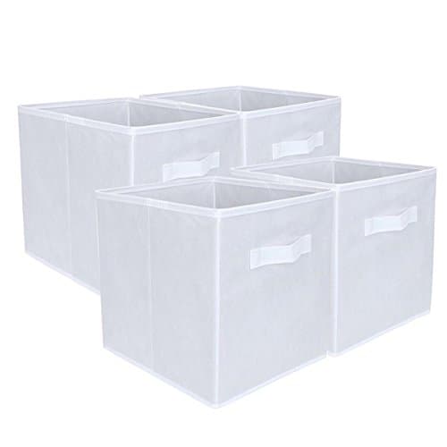 Foldable Storage Cube Basket Bin-4Pcs- Containers for Home Shelf Organizer Cloth Collapsible Box and Kids Toys Drawer (White)
