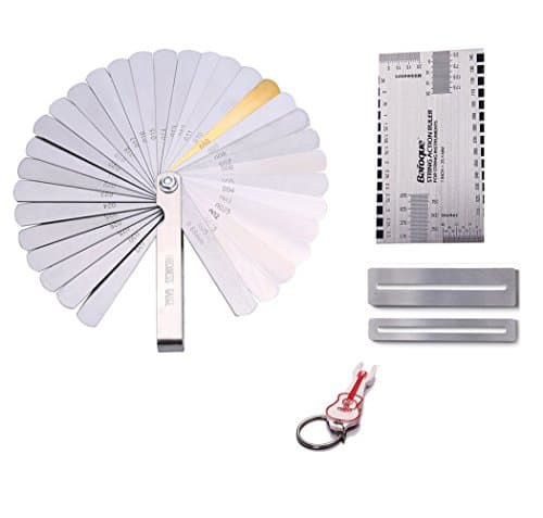 Yooaky Guitar Luthier Tools Set-Double Sided Gauge Ruler,9pcs Stainless Steel Understring Radius Gauges,2 Protector Guards,1 Pin Puller Keychain
