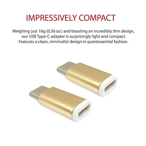 USB Type-C adapter ARMADOK USB-C to Micro USB Adapter Convert Connector for HTC 10, LG G5, Nexus 5X, Nexus 6P, OnePlus 3 with 56k Resistor; Approved to Meet USB Type-C Standard (2-Pack, Gold)