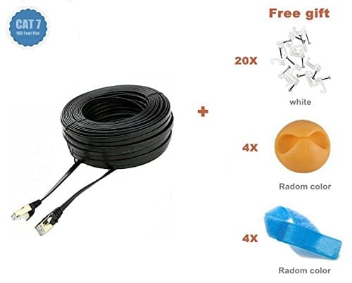 Biaze - Premium Flat CAT7 Ethernet Patch Network Cable Double Shielded RJ45, 10 Gigabit 600MHz for Switch / Router / Modem / Patch Panel - Gold Plated &amp; Shielded RJ45 Connectors, 100 Feet Black