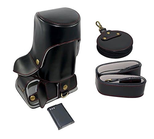 Full Protection Bottom Opening Version Protective PU Leather Camera Case Bag with Tripod Design Compatible For Canon EOS 700D with Shoulder Neck Strap Belt and Storage Card Case Black