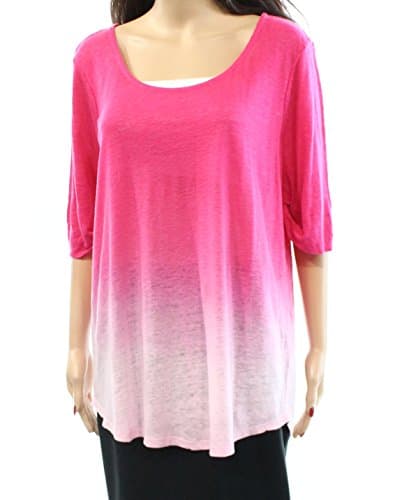 Lauren Ralph Laure Ombre Women's Plus Basic Linen Tee Pink 2X
