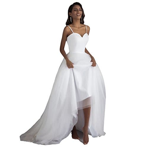 LORIE Spaghetti Strap Beach Wedding Dresses with Sashes Small Train Long Simple White Tulle Bridal Dress Wedding Gown