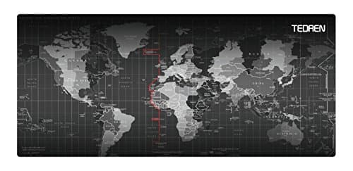 TEDREN Extended Gaming Mouse Pad Portable Rectangular Keyboard Mat Non-slip Rubber Base Stitched Edge - World Map