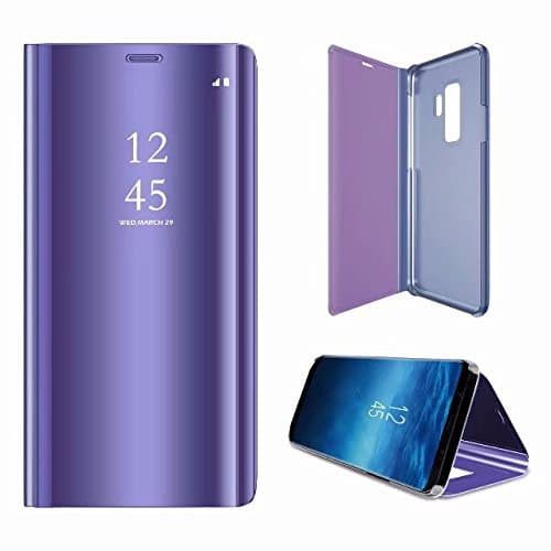Sinbow Samsung Galaxy S9 Plus Flip Case Clear View Stand Mirror Cover Screen Protector Full Body Protection Bookstyle with Auto ON/OFF Function Purple