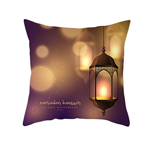 Sameno Muslim Ramadan Pattern Cushion Cover Pillow Cases Polyester Sofa Car Home Sofa Office Kitchen Patio Chair Cushion Cover Indoor (A)