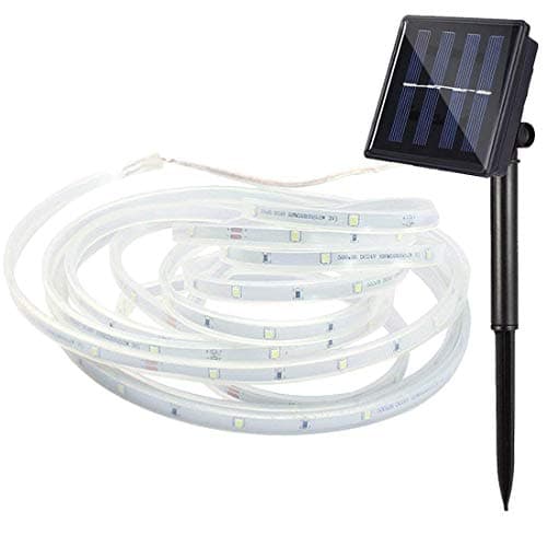 RUIXJ Solar LED Strip Lights, Flexible Cuttable Solar String Lights, IP67 Waterproof Outdoor Indoor, SMD 2835 16.4 Feet 100 LED Solar Strip Light（Warm　White）