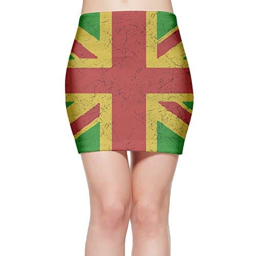 Rasta Union Jack UK Flag Women's Bodycon Mini Knit Basic Stretch Short Pencil Skirt M