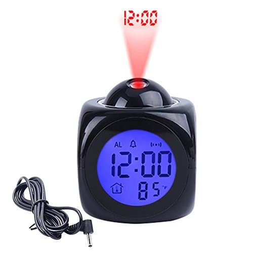 Lomanda Projection Digital Clock Alarm Clock Wall Ceiling Projection Clock with Charging Cable Temperature Snooze Backlight Hourly Chime for Bedroom