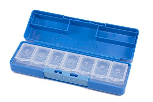 7 Day Pill Reminder in Hard Plastic Snap Shut Case (Blue)