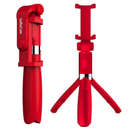 Bluetooth Selfie Stick Tripod Extendable Selfie Stick with Wireless Remote and Tripod Stand Selfie Stick for iPhone X/iPhone 8/8 Plus/iPhone 7/iPhone 7 Plus/Huawei/Samsung/Google (Red)