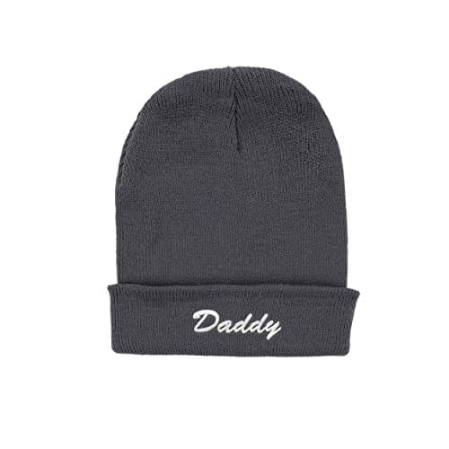 Clihugo Daddy Script Font Beanie Deep Gray Warm Beanies - One Size Embroidery Unisex