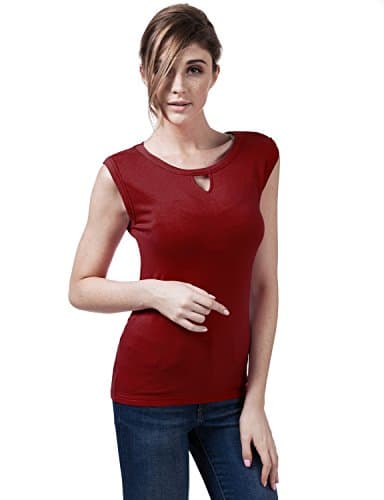 Elbon Boutique Womens Sleeveless V Slit Design Point Basic Simple Top , Burgundy , XXX-Large