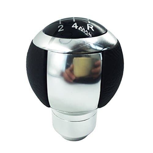 Bashineng Leather Gear Knob Shifter Head 5 Speed Stick Shift for Most Manual Cars (Silver)