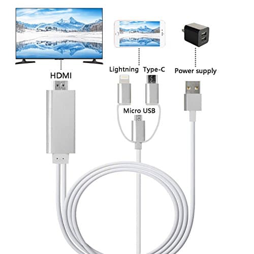 ISEAN 3 in 1 Lightning/Micro USB/Type-C to HDMI Cable, Mirror Mobile Phone Screen to TV/Projector/Monitor, 1080P HDTV Adapter for iPhone iPad and Android Phones (Silver)