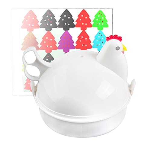 Jree Ash Microwave Egg Cooker, Plastic Egg Steamer with 4 Eggs Capacity, Functional Utility Kitchen Gadgets to Cook Soft and Hard Boiled Egg, Chicken Shape, White