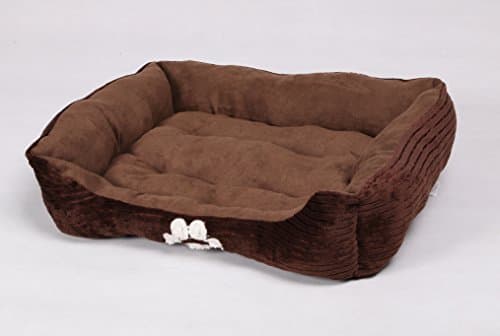 long richHCT REC-005 Reversible Rectangle Pet Bed with Dog Paw Printing, Coffee, By Happycare Textiles, 25 by 21 inches