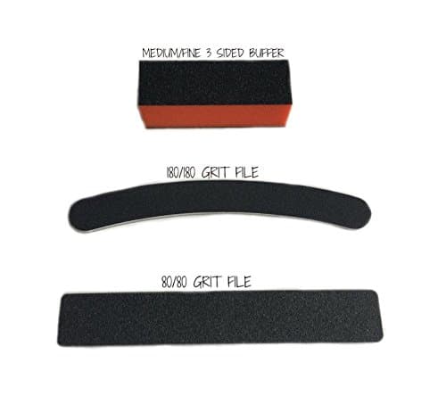 3 Pack: 1 Orange/Black Nail Buffing Sanding Buffer Block, 2 Nail Files EZ Dip Nail System: 80/80 Grit File, 180/180 Grit File and 3 Sided/3 Way Orange/Black Medium/Fine 100/180