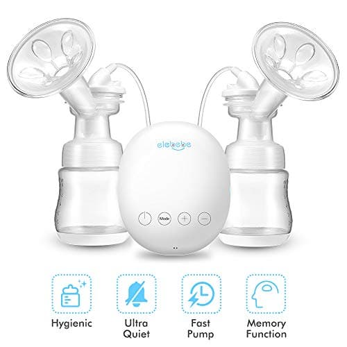 Electric Breast Pump-Double Breast Pump with 4 Modes, Quiet Breast Pump Kit with Two Hygienic Milk Bottles, Hands Free