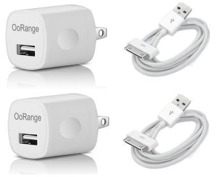 OoRange Charger Set 2x Data Transfer Syncing Usb + 2x Wall USB Charger For iPhone 4 4S iPhone 3 iPod 1th 2nd 3rd 4th Gen