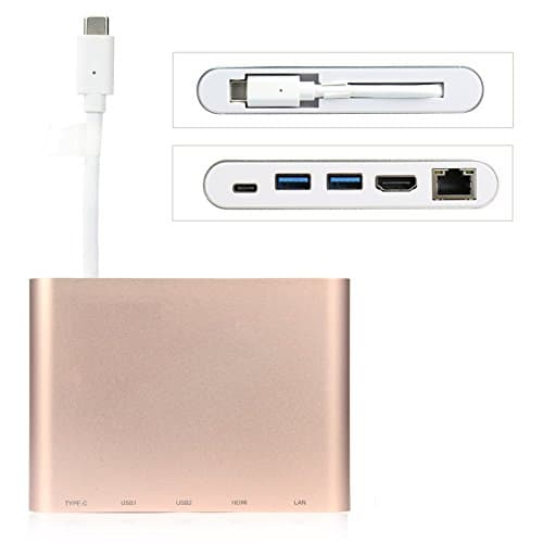 Universal USB Type-C Docking Staion Adapter for Laptops,with HDMI,USB 3.1 Type-C,Ethernet internet,Support Matebook/surface/Macbook/Chromebook/Dell,Golden