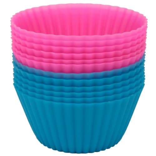 Precision Kitchenware - 12 Pack of Premium Silicone Baking Cups - Blue/Pink