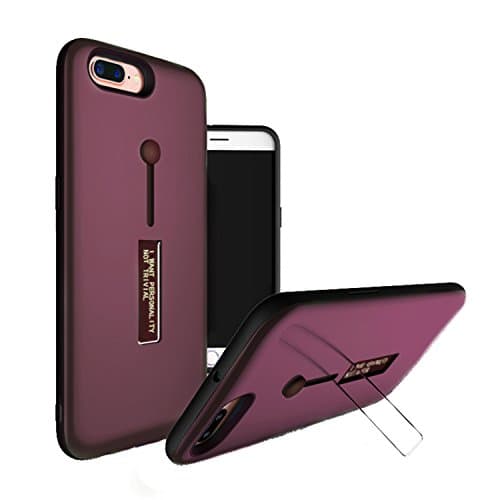 iPhone 7 plus & iPhone 8 plus Case, YAZHAN Hand Loop Strap Ring Holder Multi- Layer Hybrid Protective Case with Metal Kickstand for iPhone 7/8 Plus(Red wine)