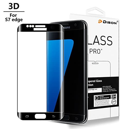 Galaxy S7 Edge Tempered Glass, Dison S7 Edge Screen Protector 3D Curved High Definition Ultra Clear Film Anti-Bubble (9H Full Screen Coverage) for Samsung Galaxy S7 Edge - Black