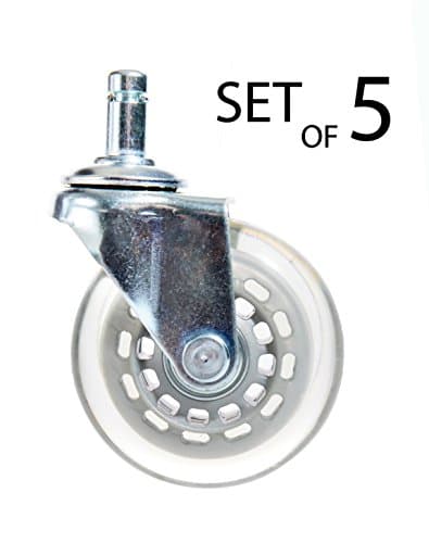 2.5" Grey Office Chair Casters - NEW 2016 Model - Rollerblade Style. Clear Polyurethane Material - SAFE for Hardwood Floors & Carpet. Universal Easy Installation - Set of 5