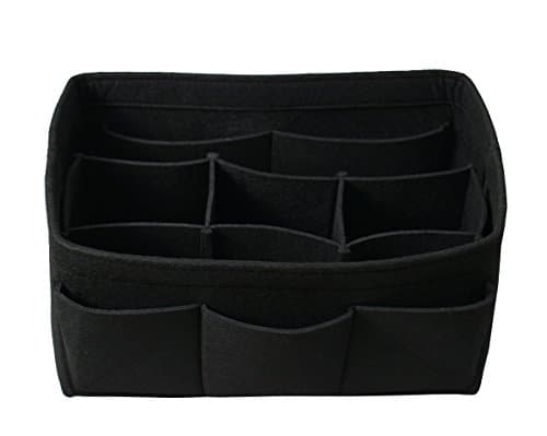 Felt Handbag Organizer, Insert Purse Organizer 12 Pockets Structure Shaper 3 Sizes Black XL