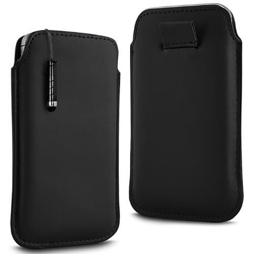 BLACK PREMIUM PU LEATHER PULL FLIP TAB CASE COVER POUCH & HIGH SENSITIVE MINI STYLUS PEN FOR NOKIA E72 BY N4U ACCESSORIES