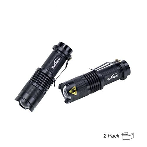 YUANBAI Mini LED Flashlight 3 Mode Tactical Flashlights 7w 300lm Adjustable Focus Zoomable Light, Skid-proof &amp; Splashproof Design 2 Pack
