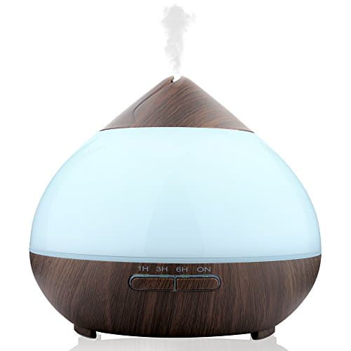 Sililoli 300ML New Essential Oil Diffuser Humidifiers Ultrasonic Aromatherapy Diffusers with 4 Timer Settings 7 Color Changing and Waterless Auto Shut-off for Home Office Living Room (Dark wood grain)