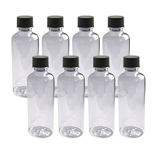 8 pack Clear Empty 8 oz plastic bottles with Black Ribbed Cap BULK Set - FOOD GRADE and BPA-free