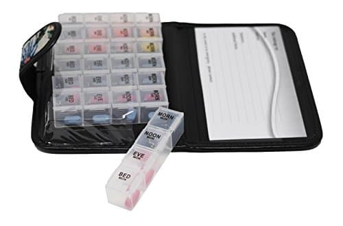 7-Day Weekly AM/PM Snap Pill Organizer Holder Box Tapestry Travel Case 4 Daily Doses Dispenser Day Night