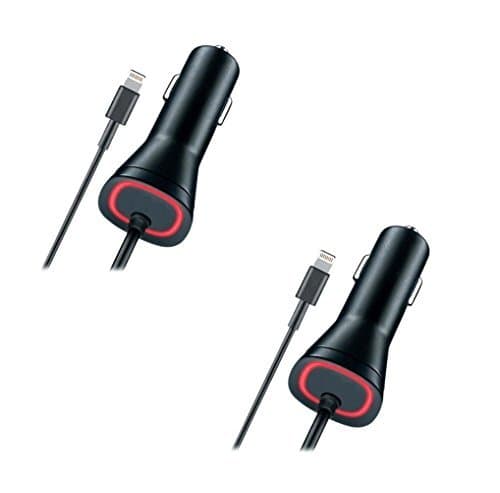 Two Pack of Apple iPhone 7 7 Plus 6 6S 6+ 6S+ SE 5 5S New Rapid Fast Car Charger - 5 Foot Coiled Cord 5v / 2.4 Amp - Black - Red