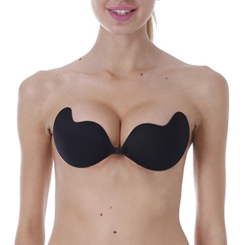 Aedo Reusable Invisible Strapless Adhesive Bra (C, Black)