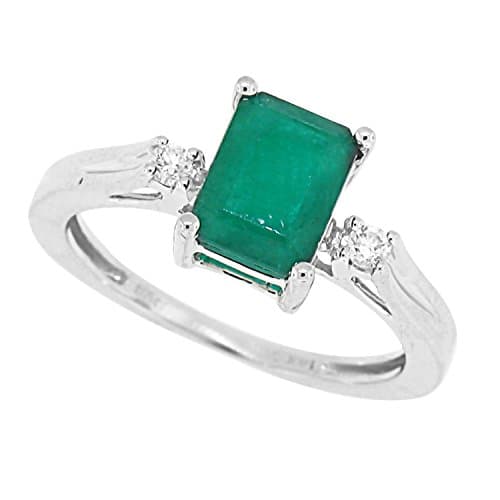 Three Stone Emerald Cut Genuine Emerald Diamond Ring,14Kt White Gold-6