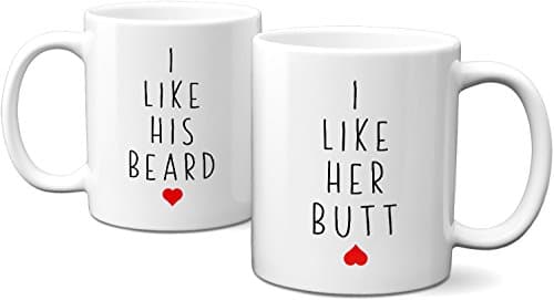 I Like His Beard, I Like Her Butt - (2) Coffee - Couples - For Wife, Husband, Girlfriend, Boyfriend - Engagement Present - Housewarming