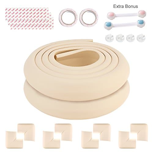 Comcome Extra Thick Childproof Safety Edge &amp; Corner Guard, Furniture Sharp Edge Protector Foam, Baby Safety Bumper Guard(13 Feet+10 electric safety cover+2 cabinet locks, Off White)