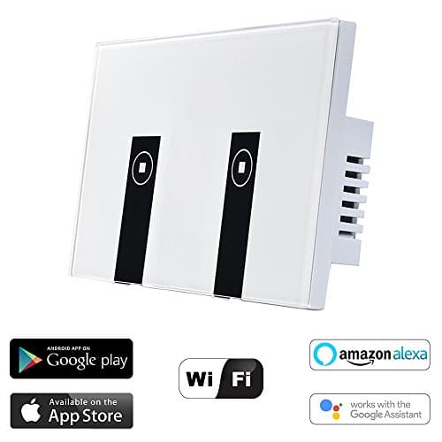 WiFi Smart Light Switch, HOSYO 2 Switches Touch Wall Plate Alexa Light Switch, In-Wall Wireless On/Off Wall Switch, Timing, Voice App Remote Control, Compatible with Amazon Alexa