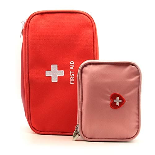 Portable First Aid Empty Kit Pouch Tote Small First Responder Storage Bag Compact Emergency Survival Bag Medicine Bag for Home Office Travel Camping Sport Backpacking Hiking,Red+Pink,2 Pack