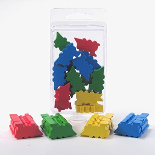 Train Meeples Multicolor Board Game Token Set - 16 Trains in 4 Colors (Red, Blue, Yellow, Green) - Resource Tokens, Markers, Counters, Pawns