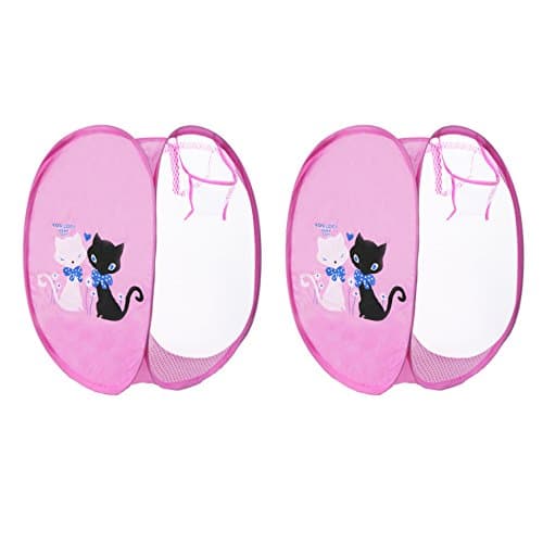 Acmer 2 Pack Collapsible Mesh Clothes Hamper Collapsible Laundry Basket, Large Pop Up Laundry Hamper with Durable Handles, Pink